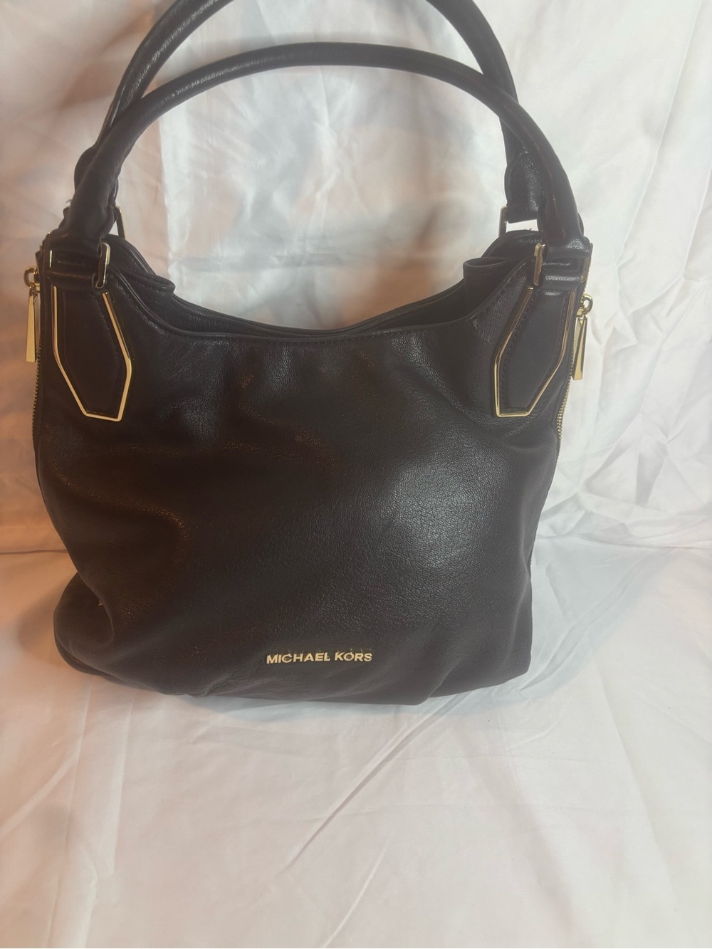 Michael Kors Black Leather Shoulder Bag with Gold Hardware
